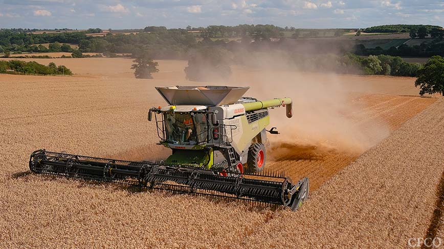 Claas Lexion 8800 Combine Harvester - One of the CFCO machines cutting winter wheat in Rutland.