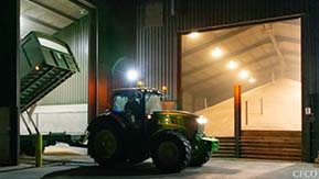 Bulwick Storage Facility - Nightime harvest, tipping wheat into the pit for automated handling to the dryer and bulk storage shed.
